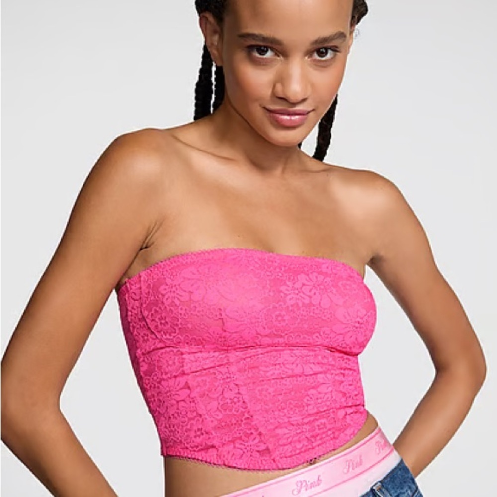 VS PINK The Chinched Lace Strapless Corset Top